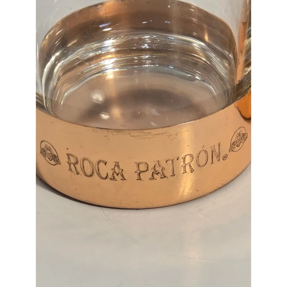Roca Patron Whiskey Cocktail Glass Set of 2 Copper Bottom Heavy Quality NEW‎